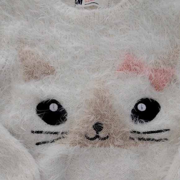 H&M cat face fluffy sweater 1.5, 2 years toddler - Picture 3 of 5